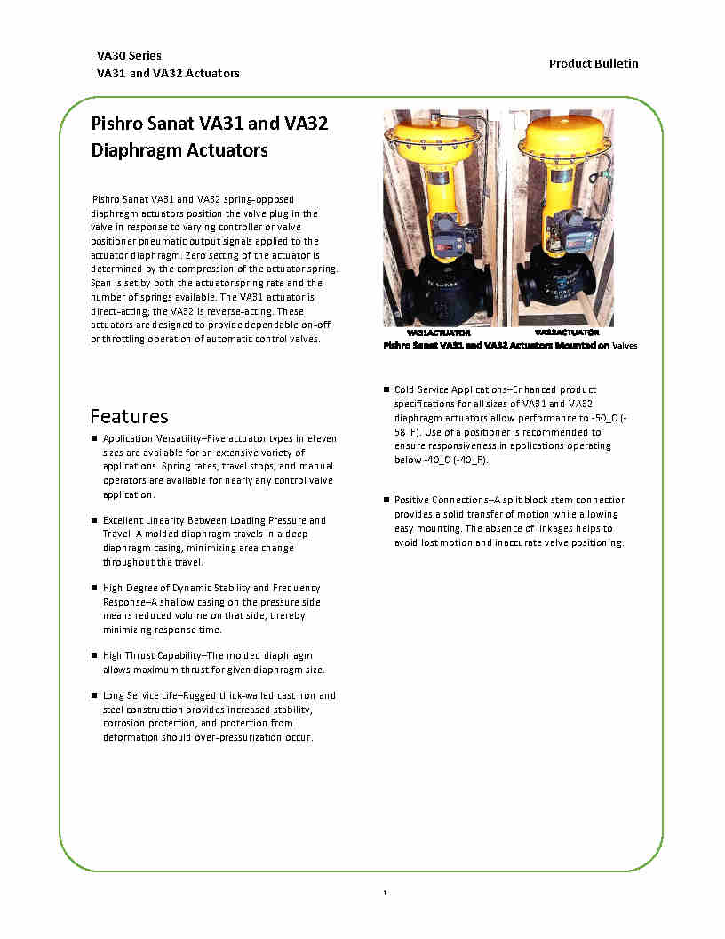 Actuator Catalog VA31 and VA32-70 : Brand Short Description Type Here.